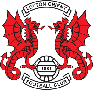 Leyton Orient Club Badge, two red dragons facing each other, touching a football with their tallons.