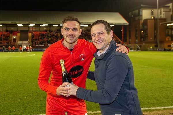 Harry Smith being presented Goal of The Month Award for November by sponsor